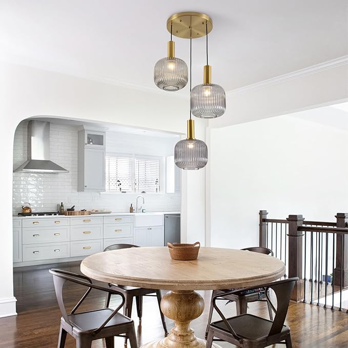 BOKT 3-Light Cluster Pendant Lights Modern Smokey Gray Glass Globe Pendant Light Adjustable Open Glass Kitchen Island Pendant Chandelier Vintage Multi Light Pendant Lighting Cluster