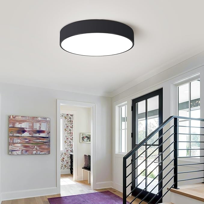18 Inch Large Flush Mount Ceiling Light Fixture,5CCT Dimmable LED Ceiling Lights, Modern Black Round Lamp Fixture Living Room Bedroom Laundry Room Bathroom