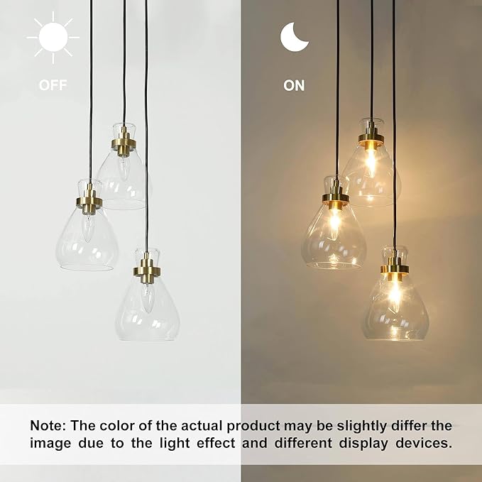 KSANA Modern Gold Pendant Lights, 3 Light Cluster Chandelier Kitchen Island Pendant Lights with Glass Shade Dining Room Chandelier for Hallway Entryway Bedroom Foyer