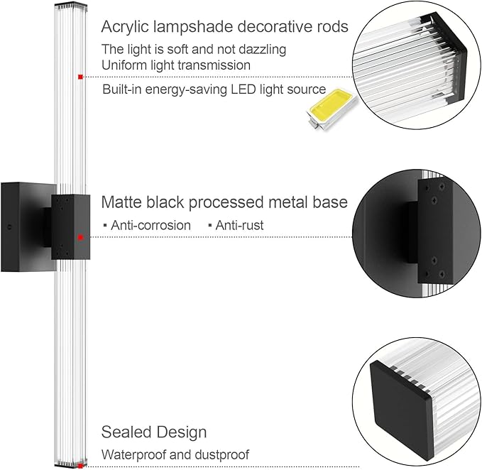 Ralbay 32inch Black Vanity Light for Bathroom Lighting Bar 28W Modern LED Vanity Lights Matte Black Bathroom Wall Mounted Light Fixtures Over Mirror(5500K White Light)