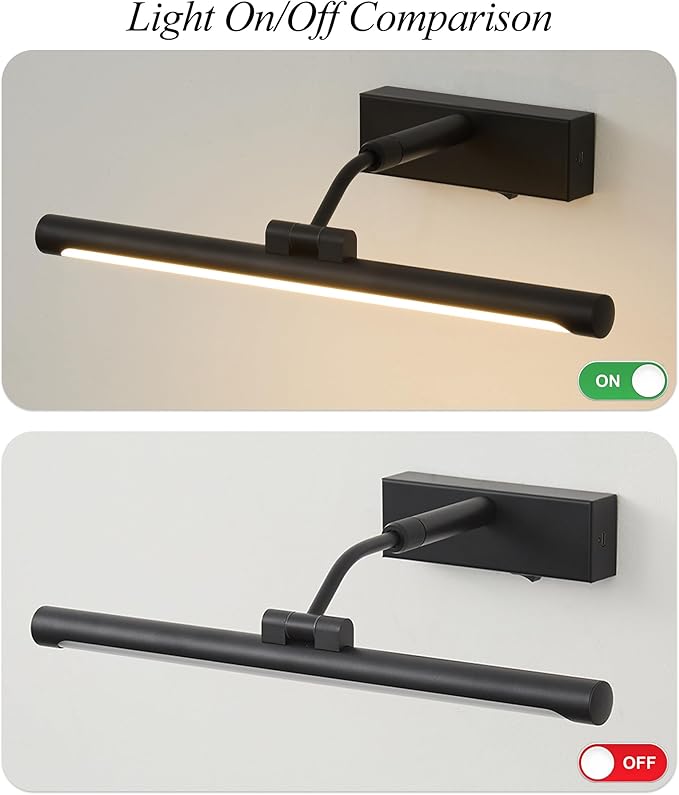 Picture Lights for Wall Battery Operated,16 Inch Black Wireless Rechargeable Art Lights for Pictures,3CCT Dimmable Retractable Painting Light with Remote & Timer,Glare-Free for Gallery Light