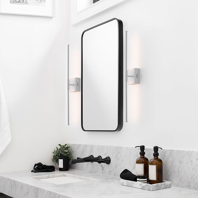 JONATHAN Y 28" White Modern Dimmable Integrated LED Wall Sconce, Metal Vanity Light for Bathroom Mirror Bedroom Hallway, Sleek Hardwired Wall Lamp Fixture, 3000K (JYL7022G)