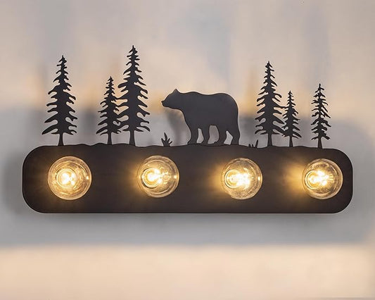 TOCHIC Rustic Bathroom Light Fixtures, 4 Lights Farmhouse Bathroom Vanity Light Over Mirror Dimmable, Western Bear Sconces Wall Lighting for Mirror Cabinets, Powder Room, Living Room, Black, 26”L
