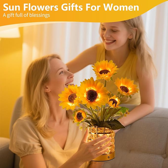 Sunflower LED Lamp,USB Rechargeable Touch Night Light, 3 Color Stepless Dimmable,Small Battery Flower Decor for Bedroom, Restaurant, Bar – Birthday, Mother’s Day,Wedding Gifts for Women,Mom