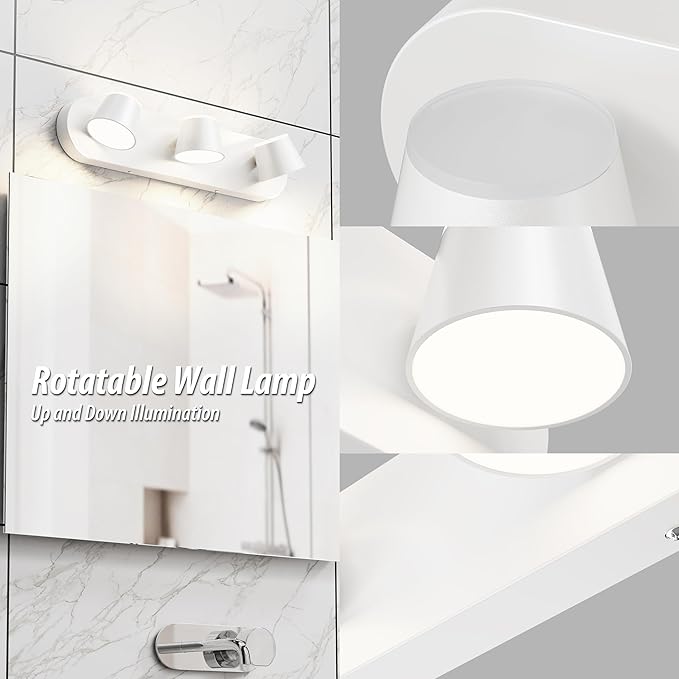 URSOLA 3 Light Bathroom Vanity Light LED White Wall Light Fixtures Up and Down Rotatable Dimmable 20 inch Bathroom Lighting