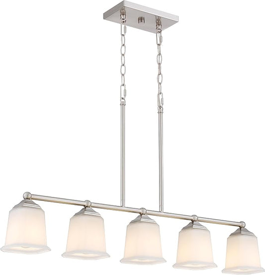 Tawson Nox Vintage 5-Light Chandelier Island Pendant Light with Brushed Nickel White Glass for Dining Room, Kitchen Island, Industrial, Vintage Decor