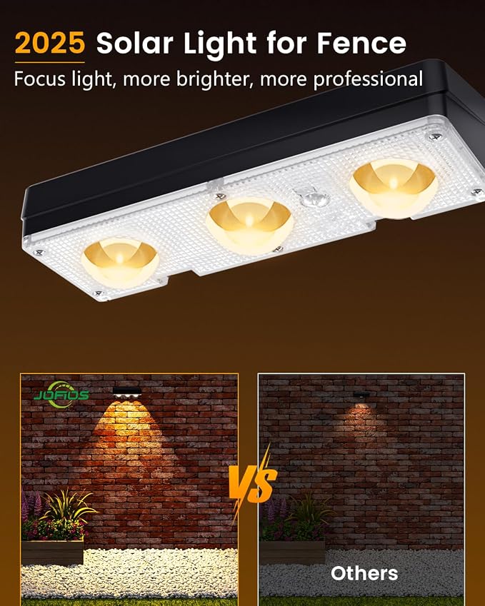 JOFIOS Solar Fence Lights Outdoor Waterproof Led, 8Pack,1300mAh, 6 Inch Solar Lights for Fence with Warm White & RGB 8 Colors, Outdoor Solar Lights for Patio, Backyard, Deck, Fence, Railing (Black)