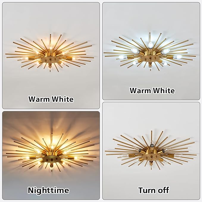 ZGLAOJT Semi Flush Mount 8 Light Ceiling Light Modern Metal Ceiling Lighting Gold Light Fixture Chandelier for Farmhouse Kitchen Dining Room Bedroom Hallway Living Room.