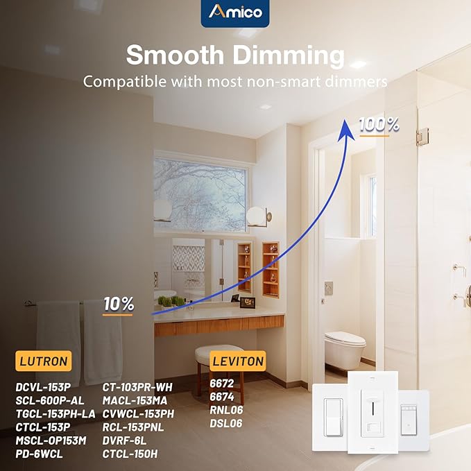 Amico 12 Pack 6 Inch Ultra-Thin LED Square Recessed Light with Junction Box, 5CCT 2700K/3000K/3500K/4000K/5000K Selectable, 1050LM Brightness, Dimmable Canless Wafer Downlight, 12W, ETL&FCC