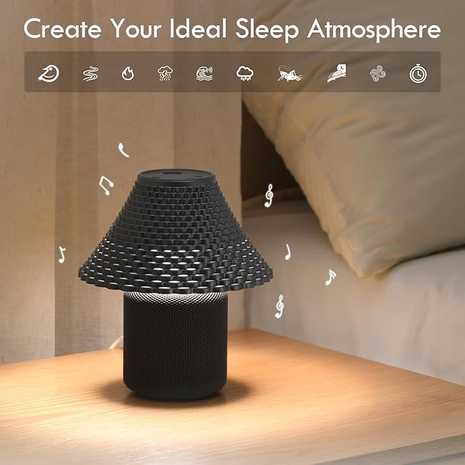 Bedside Table Lamp with White Noise Machine - 10 Soothing Sounds, Gesture Control Sensor & Dimmable Night Light - 30/60/90 Min Auto-Off Timer for Sleep, Nursery, Office & Home Decor- Gray