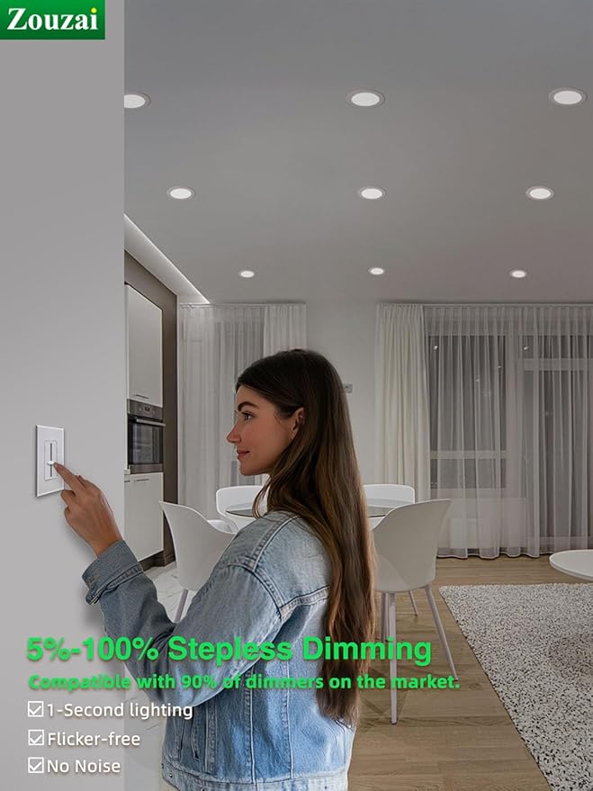 zouzai 12 Pack 6 Inch 6000K Ultra-Thin LED Recessed Light with Junction Box, 12W Dimmable,Ra>85 High Brightness - ETL and Energy Star Certified