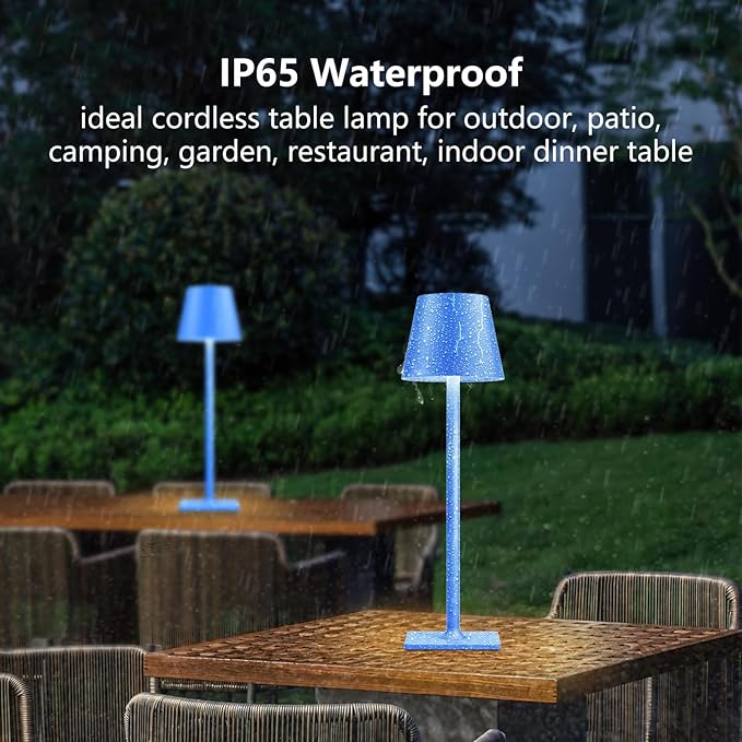 2 Pack Rechargeable Table Lamp - Cordless LED Lamp with 6000mAh Battery Operated LED Desk Lamp, Portable Table Light Outdoor for Dinner Patio Restaurant Bar Bedroom Coffee Shop Night Light(Blue)