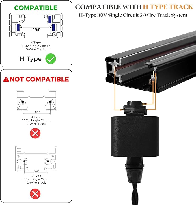 Universal H-Type Pendant Track Lights Kit with 3 Bulbs,3-Pack Black Track-Mounted Hanging Fixtures 4000K Natural Light Bulbs, E26 Socket for Kitchen Island and Dining Room