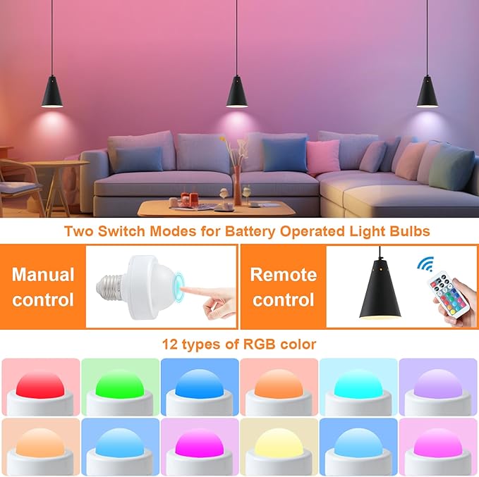 Dijiahua Black Battery Operated Pendant Light 3 Pack with Remote Control,Wireless Rechargeable Mini Chandeliers with Metal Shade, Modern Dimmable 12 GRB Color Temperatures Cord Hanging Lighting