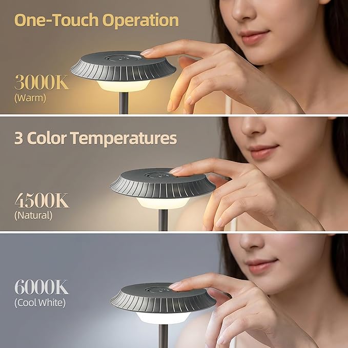 Goodoo Outdoor Table Lamps Touch Control LED Wireless Lamp Night Light Portable Table Light 1800mAh Battery for Patio Restaurant Camping Coffee Shop(Grey)