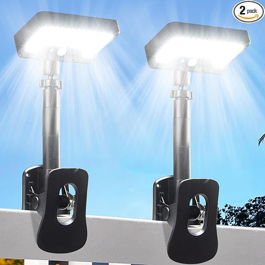 Clip On Solar Lights Outdoor, Motion Sensor Outdoor Lights, 92 LEDs 600LM Solar Fence Lights Outdoor Waterproof,Security Lights for Fence, Deck, Gutter (2, Clamp/Black/6000K)