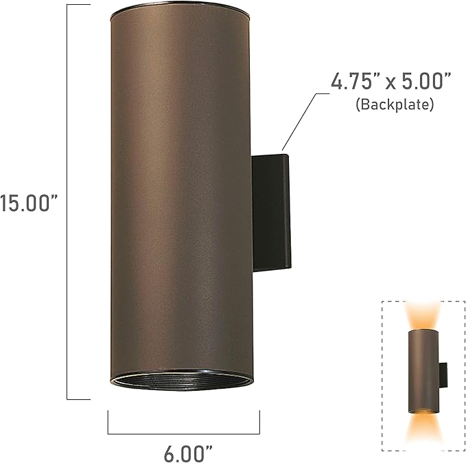 Kichler Cylinders 15" 2-Light Outdoor Cylinder Wall Sconce in Architectural Bronze, (15" H x 5.75 W), 9246AZ