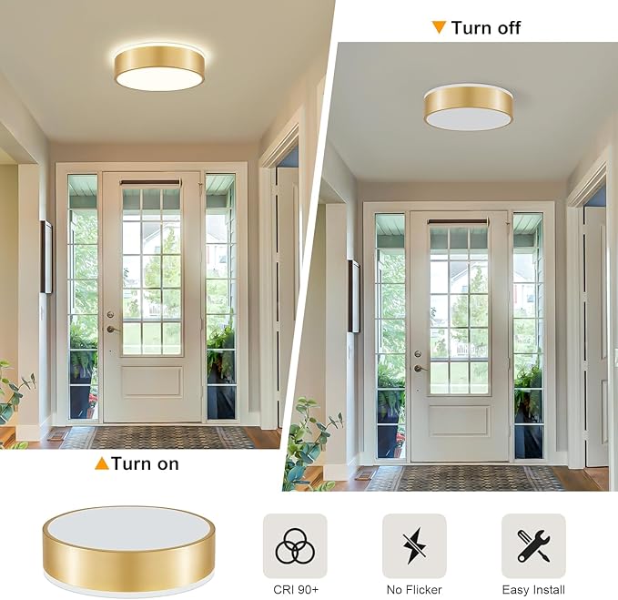 Gold Flush Mount Ceiling Lights, Modern Dimmable 5CCT Close to Lighting Fixture, 2700K-6000K LED Round Ceiling Lamp for Kitchen Hallway Bedroom Laundry Room Entryway Bathroom-11.8in