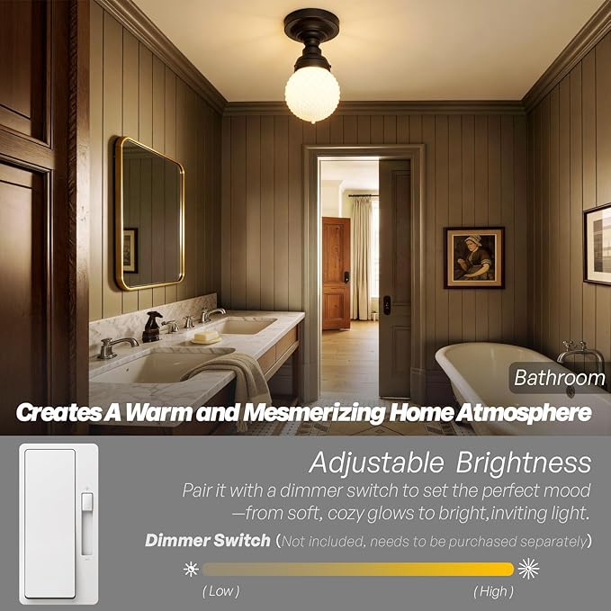 Modern Schoolhouse Semi Flush Mount Ceiling Light,Black Close to Ceiling Light Fixtures with Milky White Globe Glass Hallway Light Fixtures for Laundry Entryway Kitchen Bathroom E26