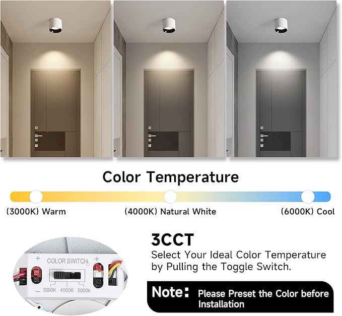 Flush Mount LED Ceiling Light Fixture, 20W Dimmable & 3000K/4000K/6000K Adjustable Ceiling Lights, Modern Close to Ceiling Lamps for Closet Hallway Kitchen Entryway Living Room, 4.7Inch, White, 3 Pack