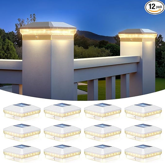 12 Pack Solar Post Cap Lights with 3 Modes, 40 LEDs 4x4 Fence Post Solar Lights Outdoor Waterproof, 30 Lumens Fence Deck Post Lights Solar Powered for 4x4 3.5x3.5 Vinyl Wooden Posts