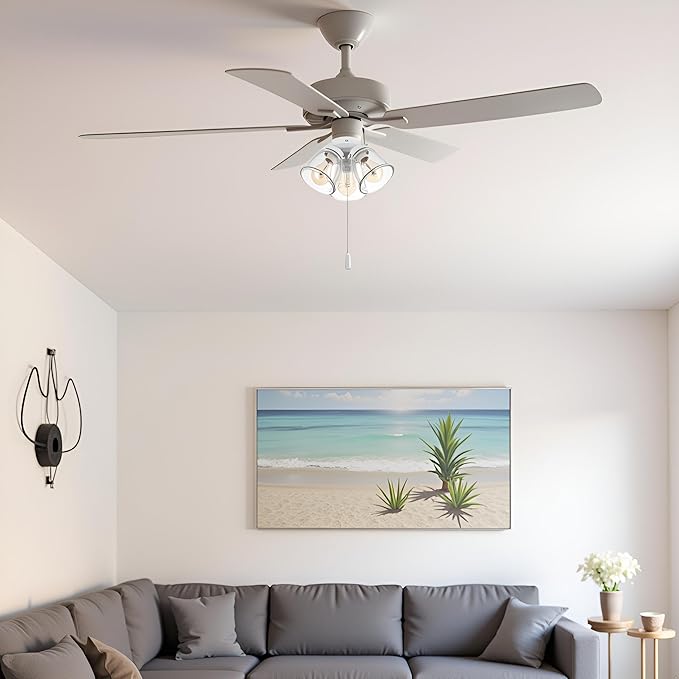 Aspen Creative 22013-1, Three-Light Ceiling Fan Light Kit with Pull Chain, Matte White Finish with Clear Glass Shades, 13-1/8" Diameter x 6-3/4" Height