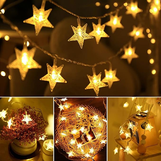 Yummuely Star String Lights 10Ft 20 LED Fairy Lights Battery Operated Waterproof Indoor Outdoor Twinkle Christmas Lights for Bedroom Party Wedding Xmas Tree Decoration (Warm White)