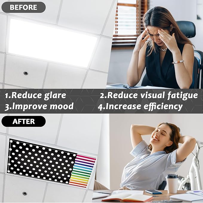QOUBAI 6PCS Fluorescent Light Covers, 4x2 Feet Magnetic Light Cover Fluorescent Lights Shade Panel Positive Inspirational Ceiling Lights Filters for Office Classroom Home Drop Ceiling Polka Dot