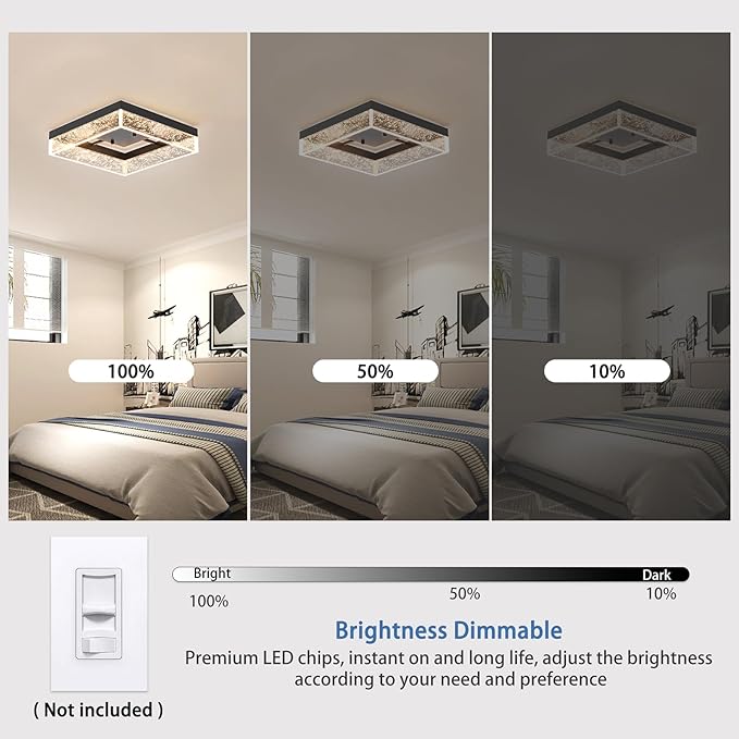 Qcyuui LED Flush Mount Ceiling Light, 11.81in 20W Modern Ceiling Light with Clear Bubble Acrylic,Square LED Ceiling Lamp for Kitchen Hallway Closet Living Room Bedroom, Black, 3000K Dimmable