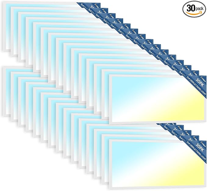 Amico 30 Pack 2x4 LED Flat Panel Light Fixture, 6250 LM, 4000K/5000K/6500K, 30W/40W/50W, Dimmable 0-10V, LED Drop Ceiling Lights for Office Commercial Use, Dustproof ETL Listed, FCC, DLC