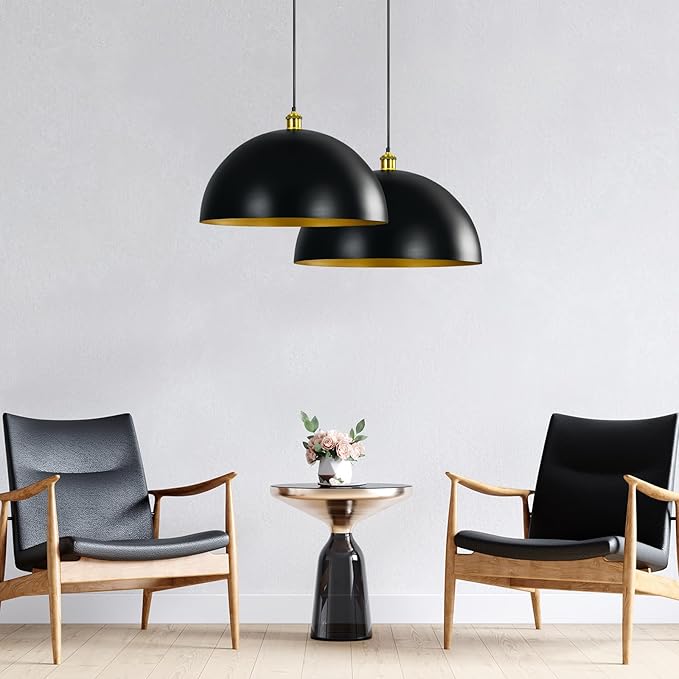 Black-Farmhouse Pendant-Light Hanging-Lamp Fixtures - 20 inch Kitchen Island Pendant Lights Industrial Dome Ceiling Lighting Dining Room Large Vintage Light for Indoor Black (20 inch (2PCS))