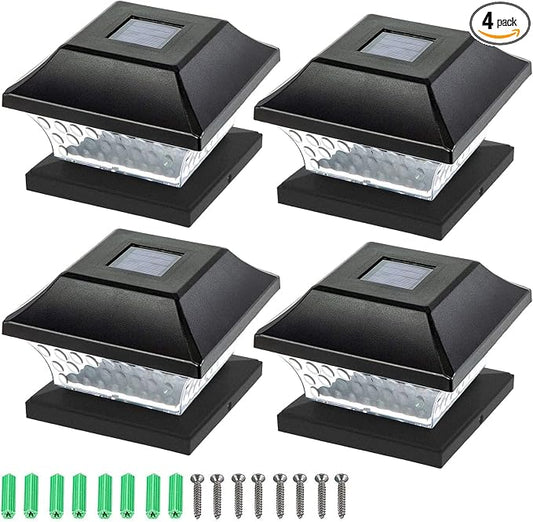 SUNWIND Solar Post Cap Lights Outdoor - 4 Pack LED Fence Lights for 4X4 & 5X5 Wooden Posts Warm White Waterproof for Deck, Patio or Garden Decoration (Black)