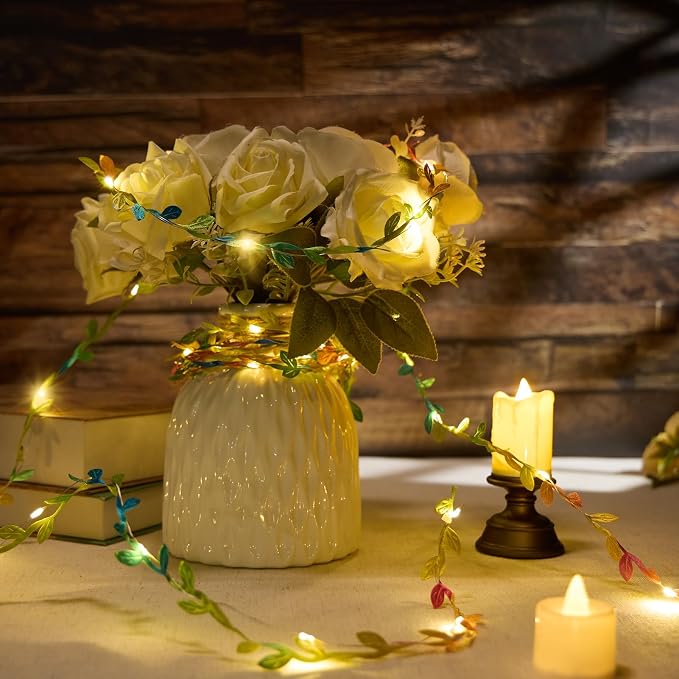 Fairy Lights Battery Operated with Vines, Colorful Leaves String Lights Plant Light for Bedroom Wedding Birthday Party Decoration Indoor DIY Crafts, 6.56FT, 2PCS