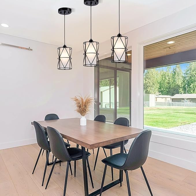 5.4"×7.9" Pendant Lights - Matte Black Kitchen Island Lights, Modern Cylindrical Pendant Light Fixtures with Frosted Glass, Foyer Lighting
