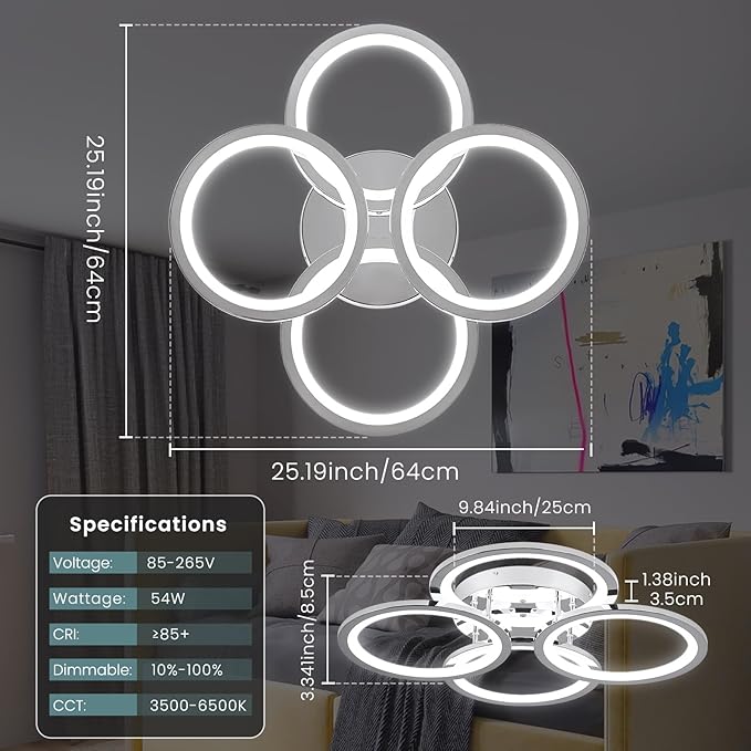 EIDISUNY Modern LED Ceiling Lights for Bedroom, Flush Mount Ceiling Light Fixtures, 45W Ceiling Lights with Remote Control&APP, Close to Ceiling Lamp for Bedroom Living Room Kitchen Office