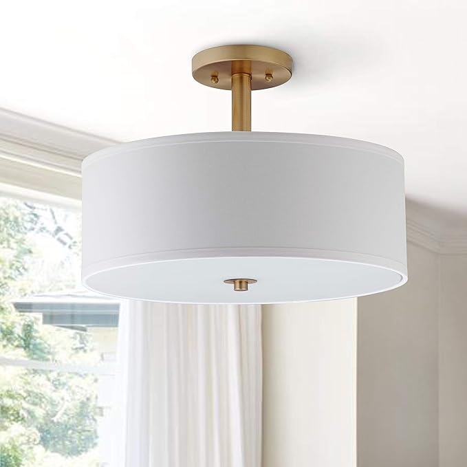 SAFAVIEH Lighting Collection Clara Gold 16-inch Diameter Semi Flush Mount Ceiling Light Fixture (LED Bulbs Included)