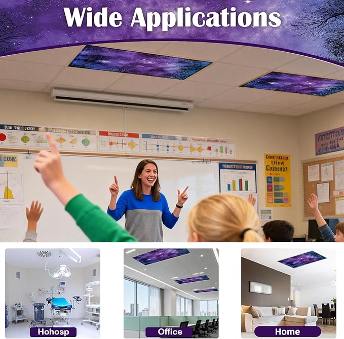 ANGSYLTH 8 Pcs Fluorescent Light Covers - 4 x 2 Feet Covers for Ceiling Lights, 8 x 10 Magnetic Light Filters for Classroom, Office, Hospitals