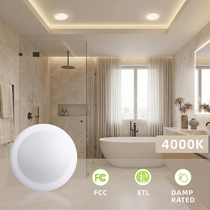 6 Inch LED Disk Light, 16.5W Dimmable Flush Mount Ceiling Light, 4000K Cool White, 1100LM,Damp Rated for Kitchen,Bathroom,Garage, ETL & FCC Certified, 6 Pack