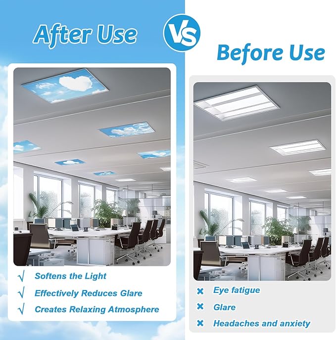 Wiooffen 6 Pcs Fluorescent Light Covers with 60 Magnets Decorative for Classroom Ceiling Light 4 x 2 Feet Magnetic Light Covers Filter Easy Install for Office Hospitals & Home (Love)