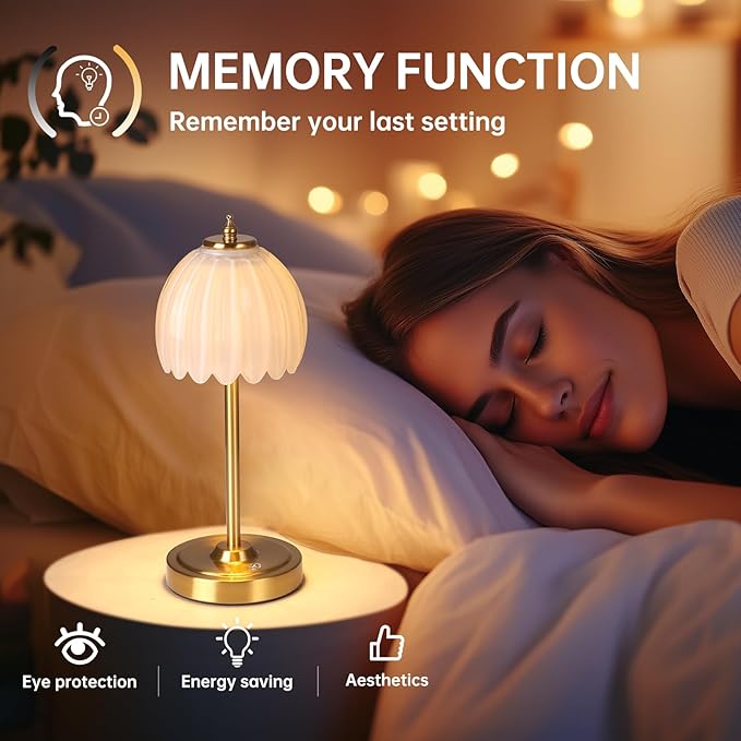 Shenmoyl Set of 2 Tulip Table Lamp with 5000mAh Battery & Touch Control, Cordless Table Lamp with 3 Colors, Dimmable Rechargeable Table Lamps for Bedroom, Living Room, Entryways (White Tulip)