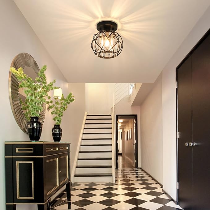 Hallway Ceiling Light fixtures,Flush Mount Ceiling Light Fixture E26 Ceiling Lighting with Crystal Small Chandelier Indoor Lighting for Foyer Entryway Bedroom Bathroom Closet Living Room
