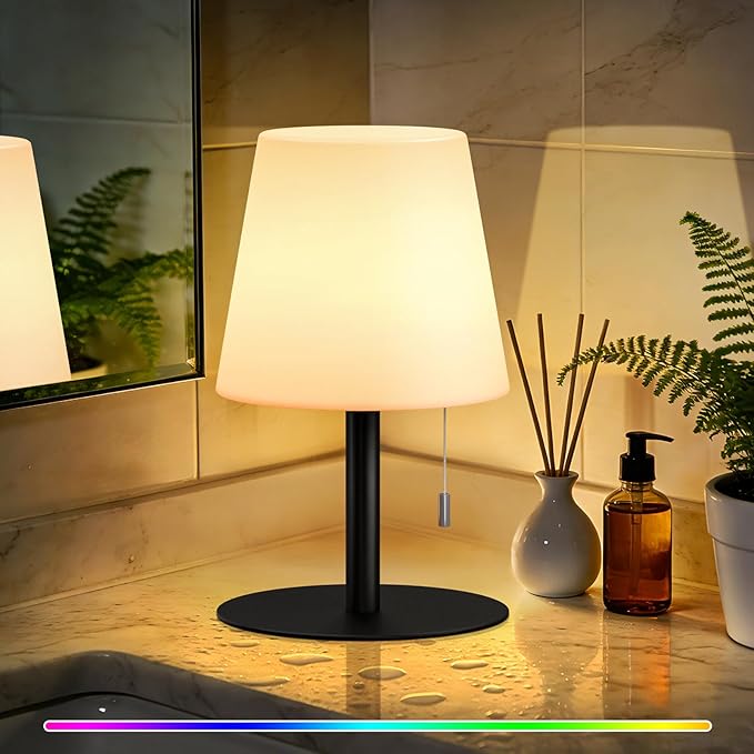 uuffoo Shower Lamp Waterproof 8 Colors, Shower Light Rechargeable Cordless Battery Operated, LED Outdoor Table Lamps Dimmable Portable for Indoor Outdoor Bathroom Home Patio (Black)