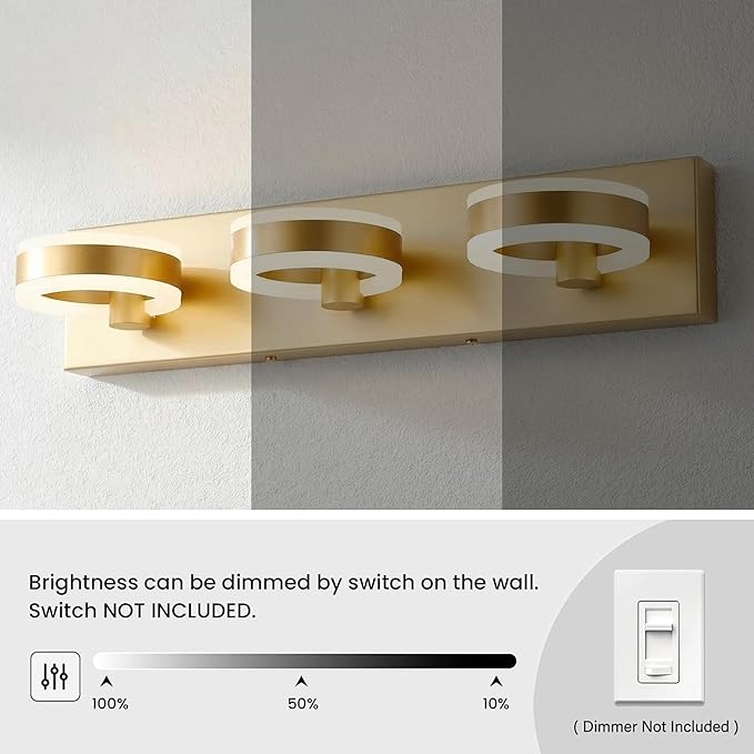 LED Bathroom Light Fixtures, 33inch Gold Vanity Lights, Modern 4 Light Acrylic Wall Sconces, 350° Rotatable Wall Lighting Fixture Over Mirror