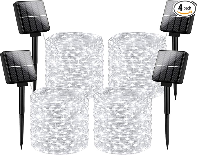Brightever Solar String Lights Waterproof 288FT, 4-Pack Each 72FT 200 LED Solar Powered Fairy Lights with 8 Modes, Solar Twinkle Lights for Outside, Tree, Backyard, Balcony, Christmas (Daylight White)