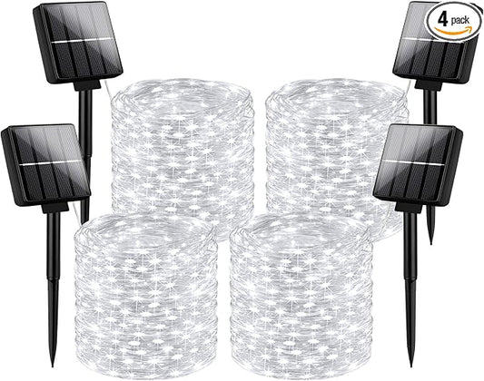 Brightever Solar String Lights Waterproof 288FT, 4-Pack Each 72FT 200 LED Solar Powered Fairy Lights with 8 Modes, Solar Twinkle Lights for Outside, Tree, Backyard, Balcony, Christmas (Daylight White)