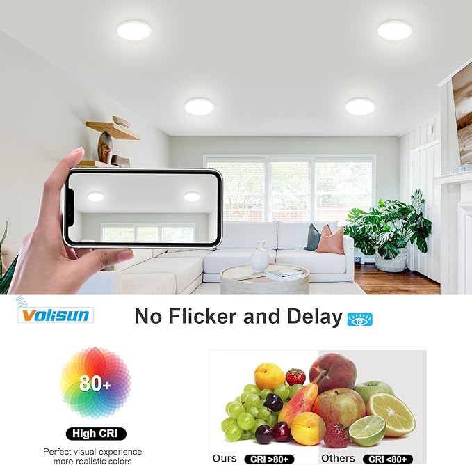 VOLISUN 2Pack 5CCT LED Flush Mount Ceiling Light, 7 inch Dimmable Ultra-Thin LED Ceiling Light Fixture, 3000K-6500K Selectable, 15W LED Ceiling Lights for Bedroom, Kitchen, Closet and Hallway (White)
