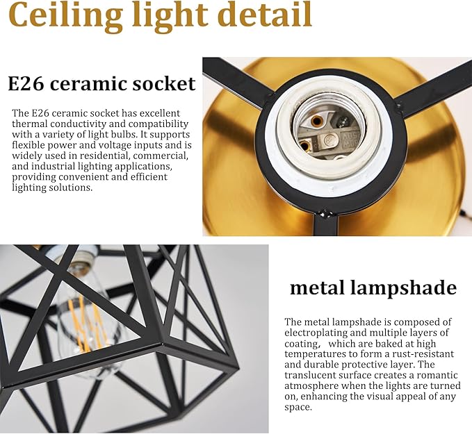 Modern Farmhouse Black and Gold Ceiling Light,Industrial Semi Flush Mount Ceiling Lighting Fixture,Hexagonal Hallway Lighting Fixtures for Kitchen,Bedroom,Foyer,Entryway,Laundry Room,1-Light