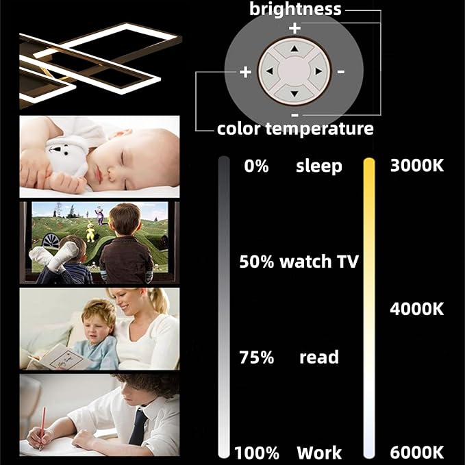 SMG Modern LED Ceiling Lights Fixture for Bedroom, 35" Remote Control Dimmable Led Chandelier, Flush Mount Square Design Ceiling Lamp for Kitchen Living Room Black