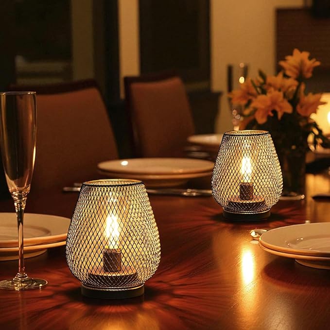 JHY DESIGN Metal Cage LED Lantern Battery Powered Cordless Accent Light with LED Great for Weddings Parties Patio Events for Indoors Outdoors