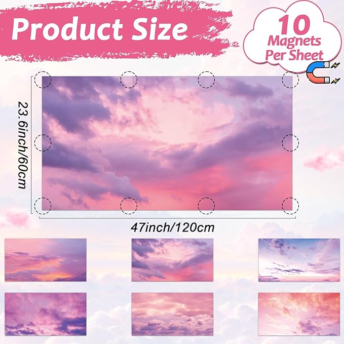 6 Pcs Fluorescent Light Covers with 60 Magnets Decorative for Classroom Ceiling Lights 4 x 2 Feet Magnetic Light Cover Filter Easy Install for Hospitals Drop Home Office Ceiling Supplies (Sunset)